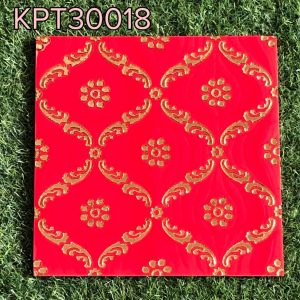 Gạch trang trí họa tiết nhũ vàng nền đỏ 30x30 cao cấp KPT30018